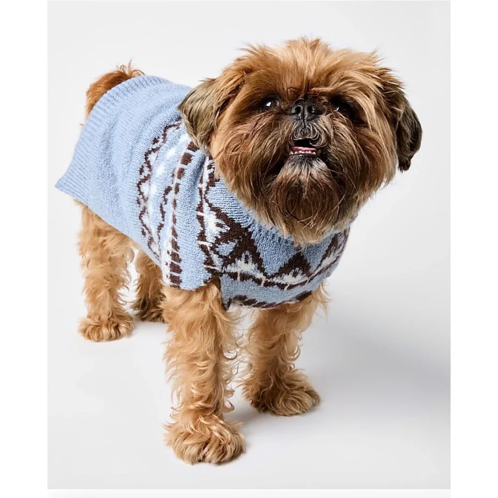 Loft Dog Sweater XL Blue Fair‎ Isle Knit Turtleneck Pet Vest